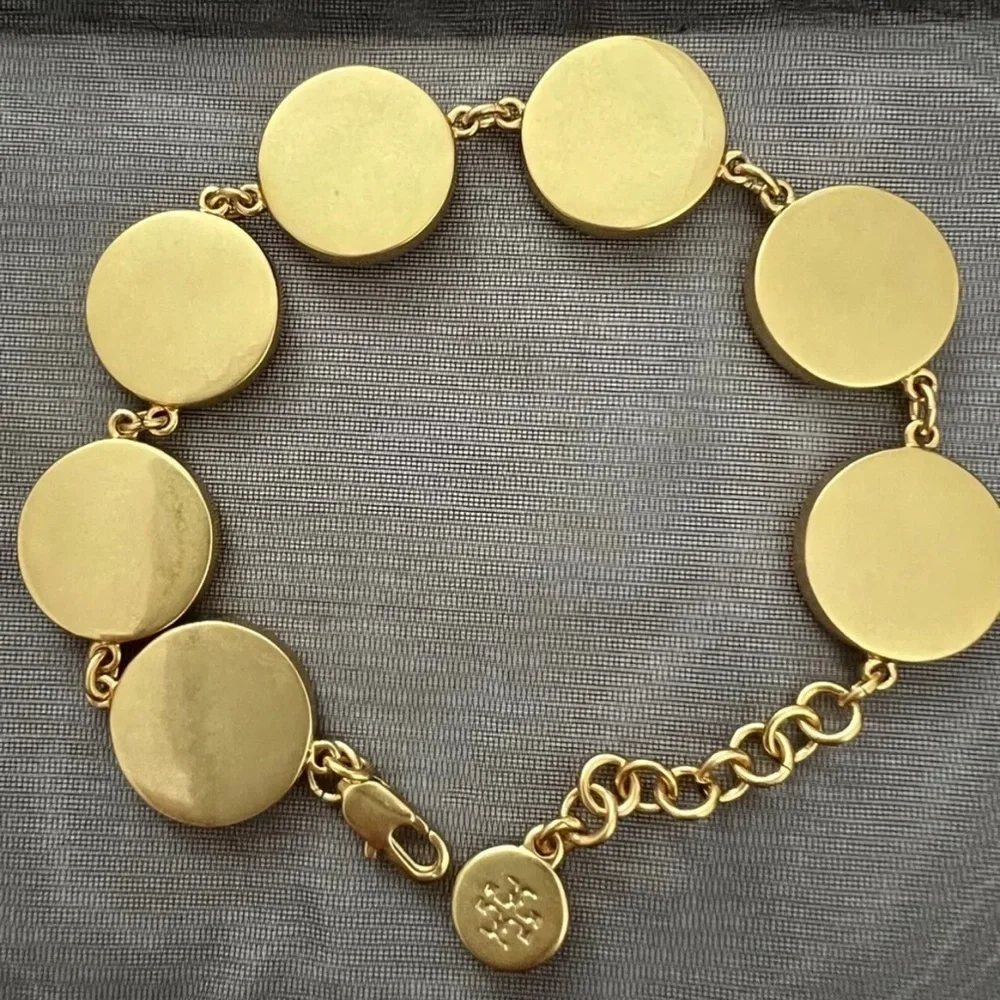 🔥🔥Tory Burch Authentic White Semi Precious Mother Of Pearl Coin Station Bracelet